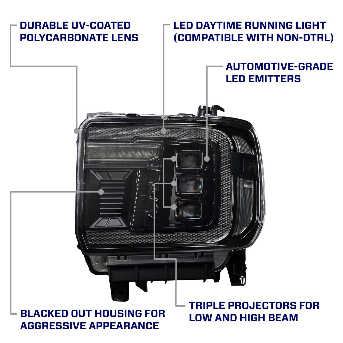 Form Lighting 2014-2018 GMC Sierra 1500 LED Projector Headlights (Amber DRL) - Image 9