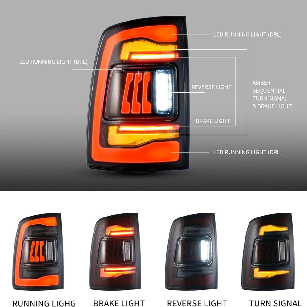 VLAND LED Taillights with Amber Sequential Turn Signal for 2009-2018 RAM 1500 2500 3500 - Image 5